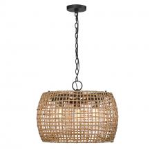  1067-O3P NB-MAW - Piper 3 Light Pendant - Outdoor in Natural Black with Maple All-Weather Wicker Shade